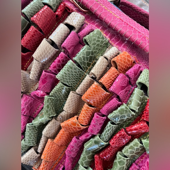 Roberto Della Croce  leather handbag , satchel multicolored snakeskin printed - Picture 4 of 11